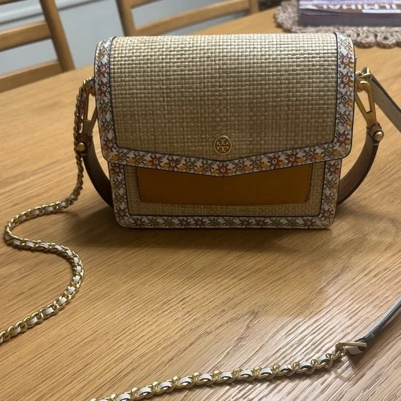 Tory Burch Woven Tan and Brown Crossbody Bag